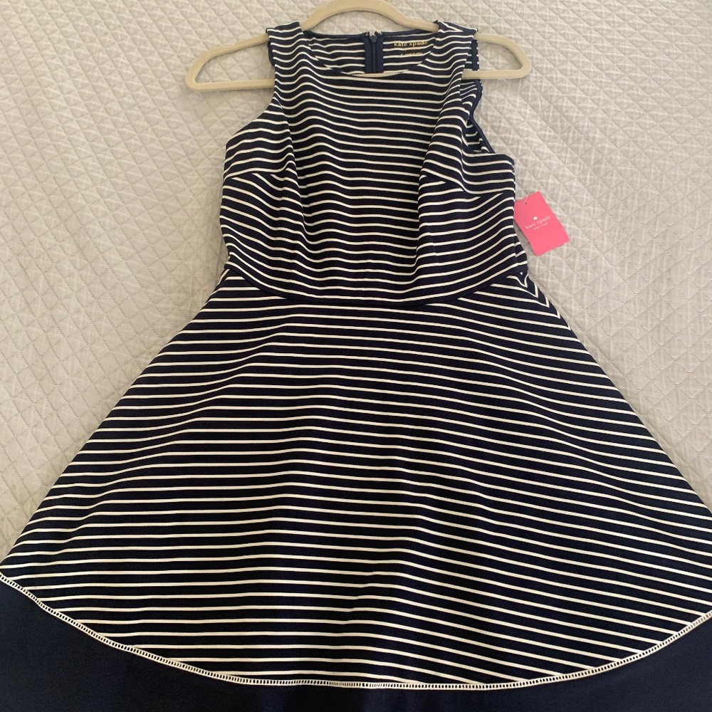 NWT womens 6 Kate Spade cotton spandex circle skirt dress navy stripe